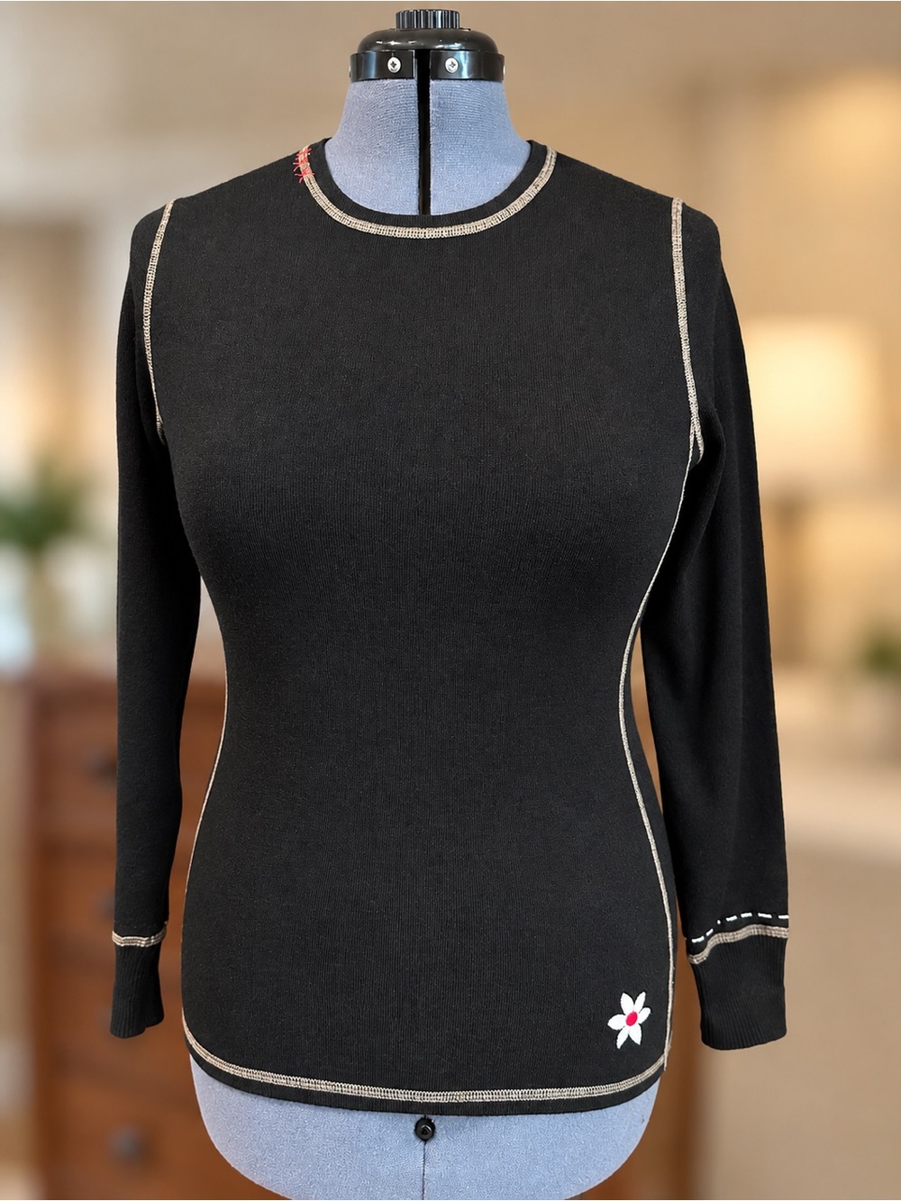 Meister Ski SweaterWool Black Long-Sleeve with Contrast Stitching